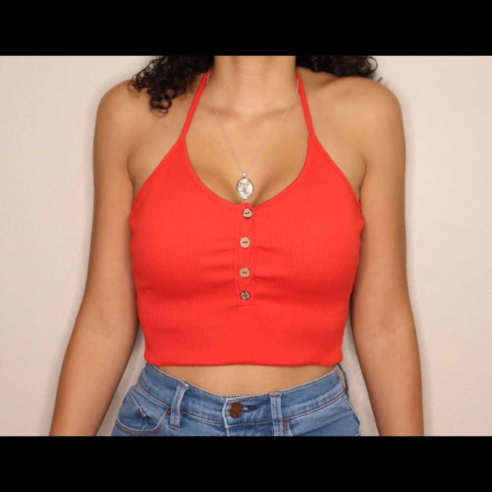 90s halter crop top red/orange in size medium